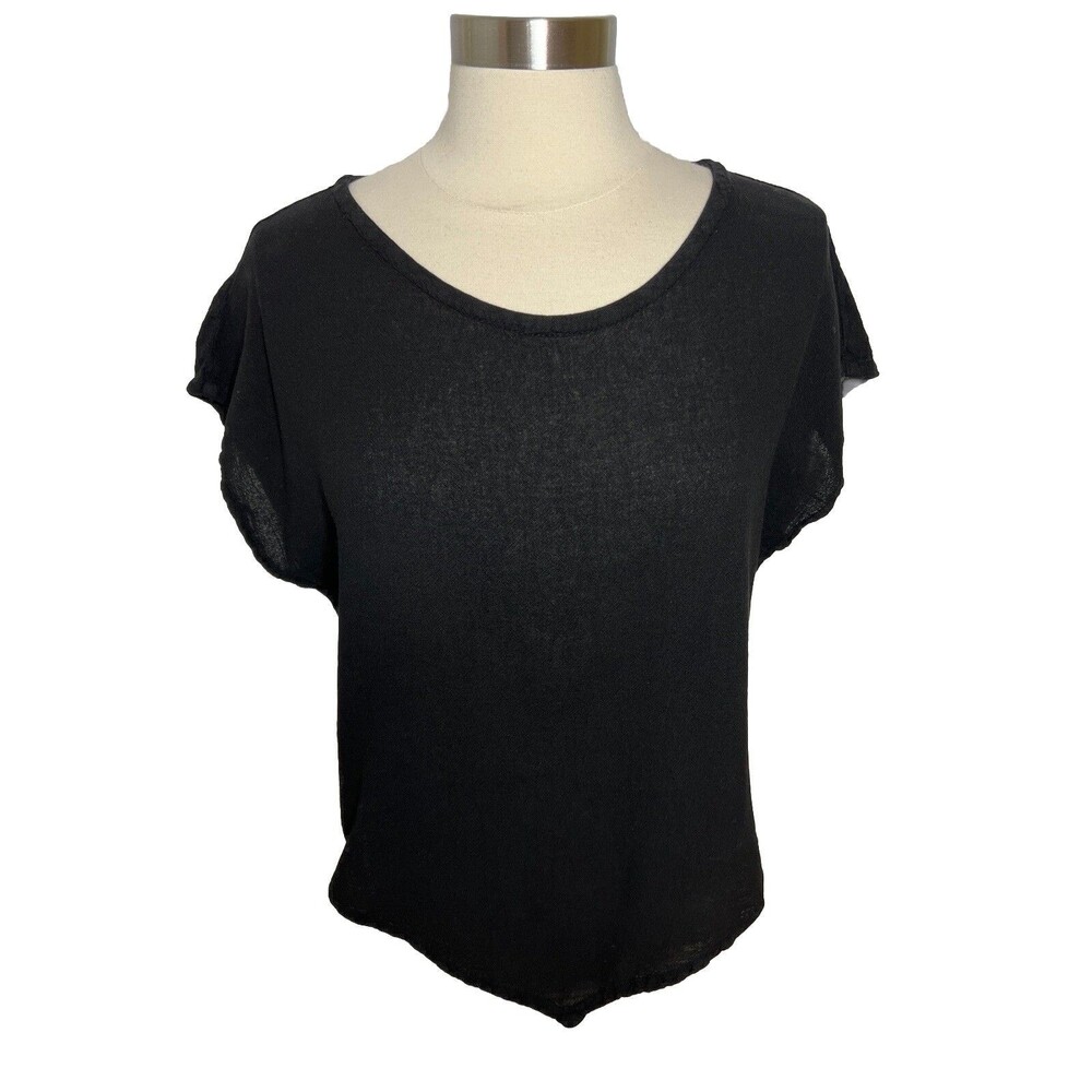 OH MY GAUZE  Top Sz 1 S/M Short Sleeve Black Cotton Blouse Beach Minimalist